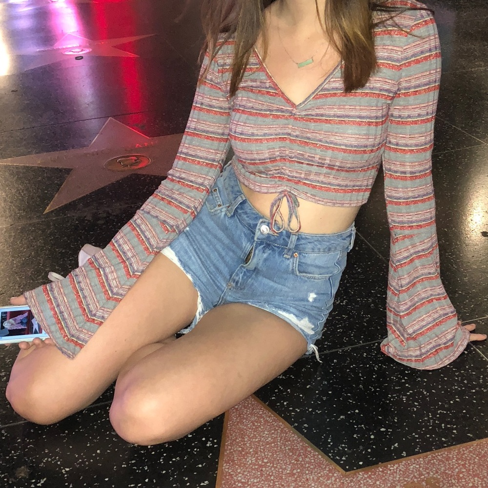 Forever 21 Long Sleeve multicolor crop top